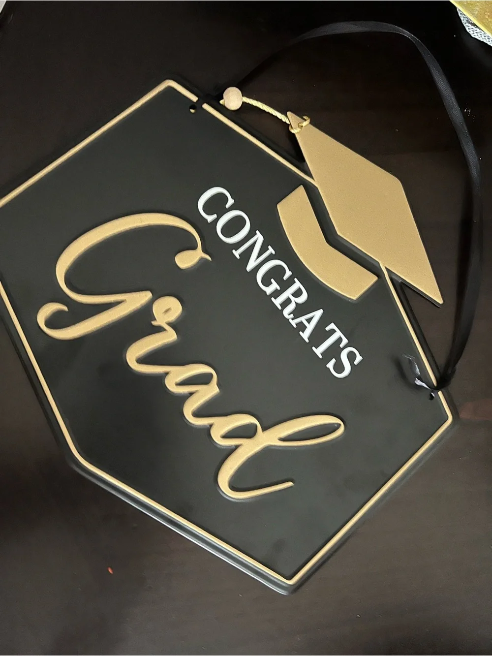 Black & Gold Graduation cap balloons, banner, cupcake toppers, decor bundle